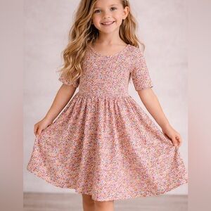 Alice + Ames Ballet Twirl Dress Prim Floral Size 6 Pink Orange Short Sleeve